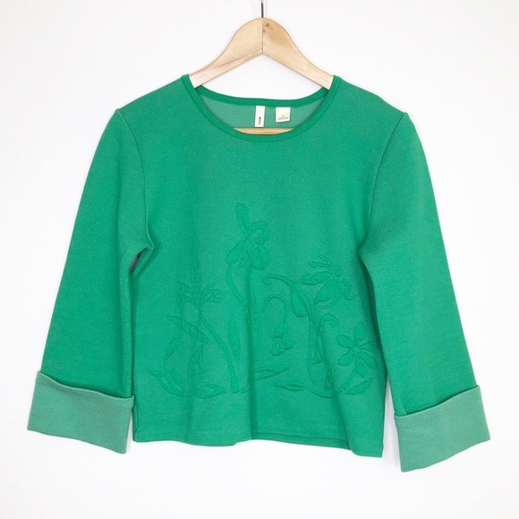 Anthropologie month green floral, embossed top - Picture 2 of 11